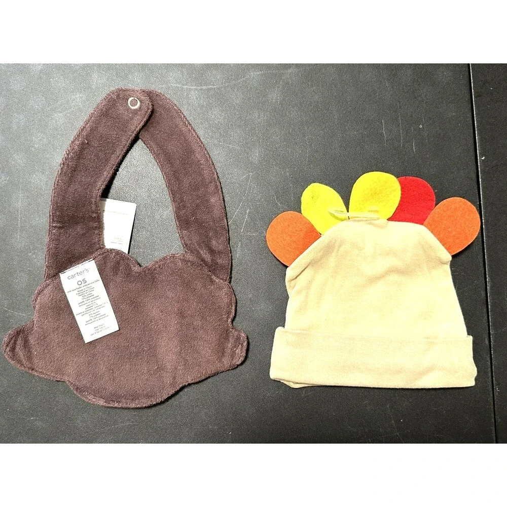 My 1st Thanksgiving Bib & Turkey Hat / Beanie Carter's Baby Unisex NEW